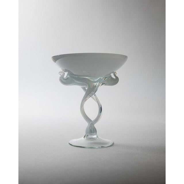 This vintage 1970s martini glass or candleholder is a striking hand-blown art glass object with a beautifully sculptural...