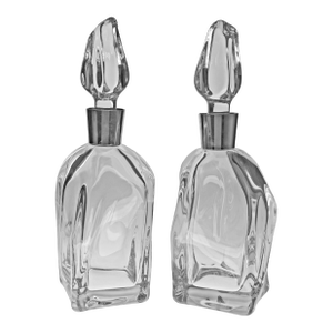 1960s Daum France Pair of Crystal Decanters Signed Art Deco Style Carafes Barware