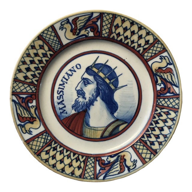 19th Century Paolo Rubolli Massimiano Italian Lustro Oro E Rubino Ceramic Plate For Sale