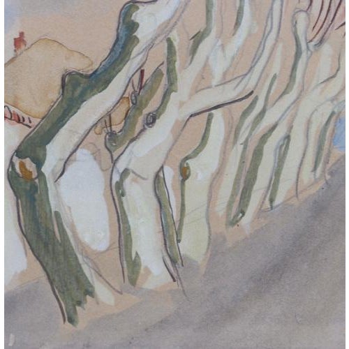 Yves Brayer, Row of Plane Trees In Winter, Maussane-les-Alpilles, 20th Century, Mixed Media on Paper, Framed For Sale - Image 9 of 17