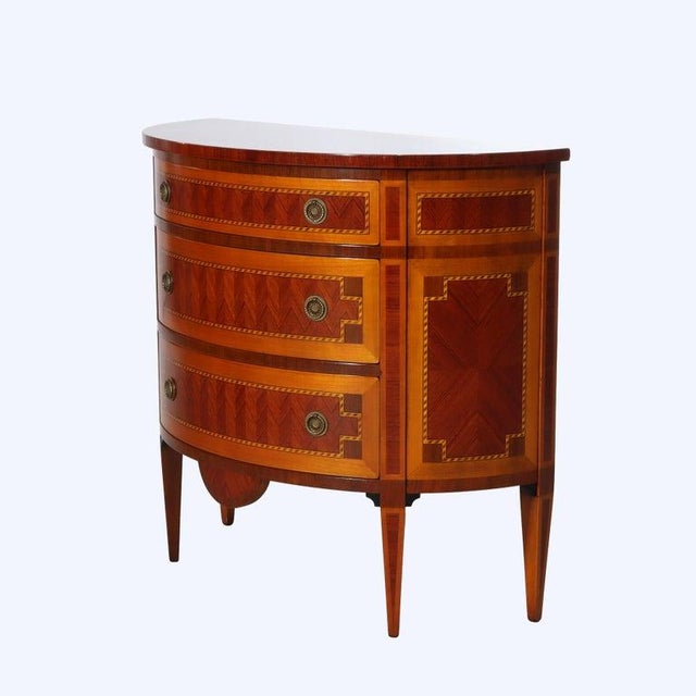 Early 20th Century Pair Italian Hepplewhite Style Satinwood & Rosewood Inlaid Demilune Consoles For Sale - Image 10 of 15