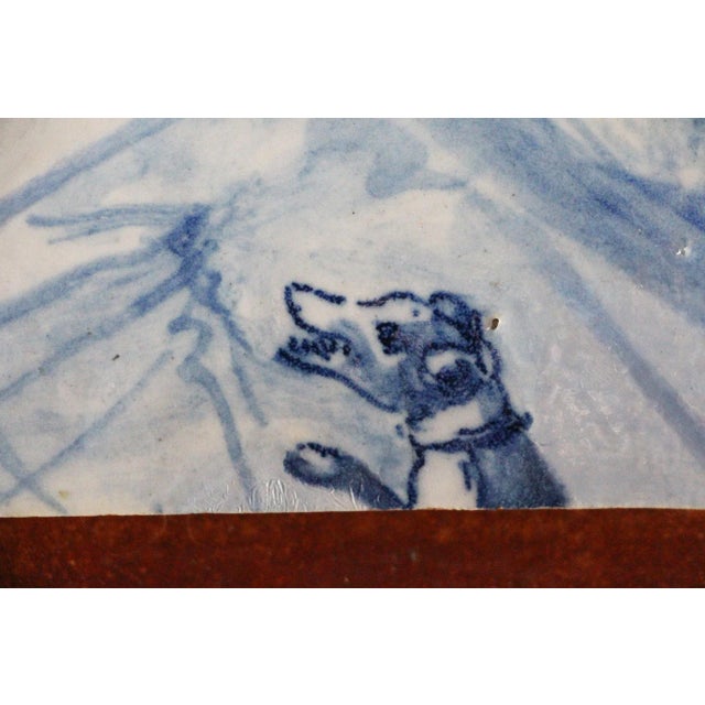 Baroque 18th Century Blue and White Portuguese Dog Scene Tile For Sale - Image 3 of 9