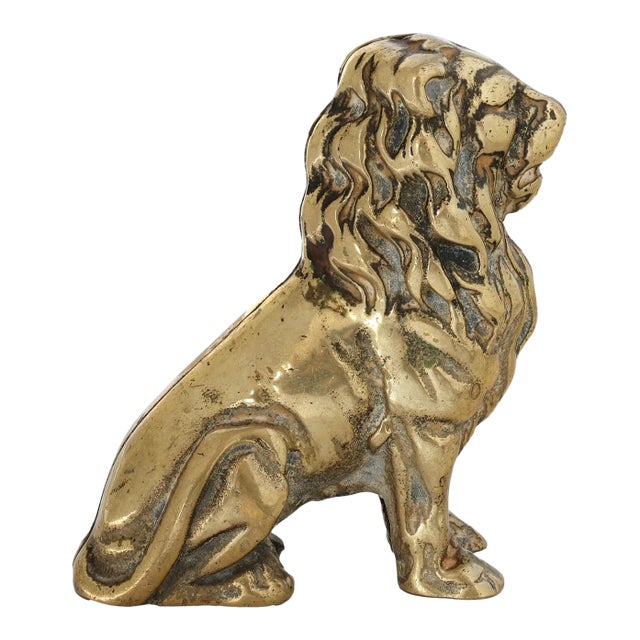 Antique English Brass Lion Coin Bank For Sale