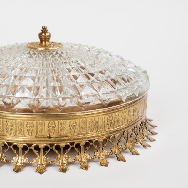 1960s Spanish Brass & Pressed Glass Flush Mount Fixture For Sale - Image 6 of 8