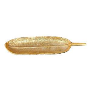 Gold Ceramic Feather Trinket Tray Catchall