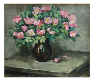 Vladimir Andrijenko, Pink Peonies in Vase, 1983, Oil on Canvas