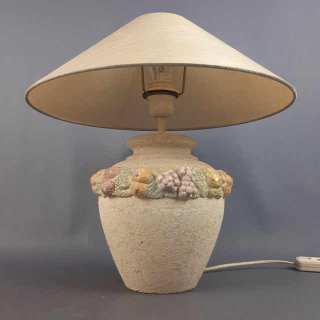 Bitossi Ceramic Table Lamp with Beige Lampshade Fruits in Vintage Relief by Bitossi for Bitossi, 1960s For Sale - Image 4 of 16