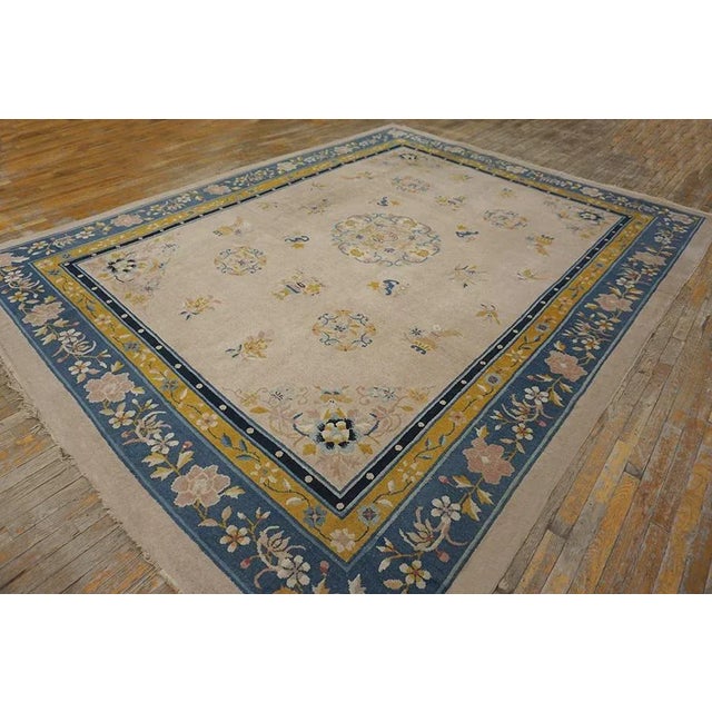 Chinese 1920s Ivory Traditional Medallion Antique Chinese Peking Carpet 9' X 12' Woven Wool Rug For Sale - Image 3 of 11