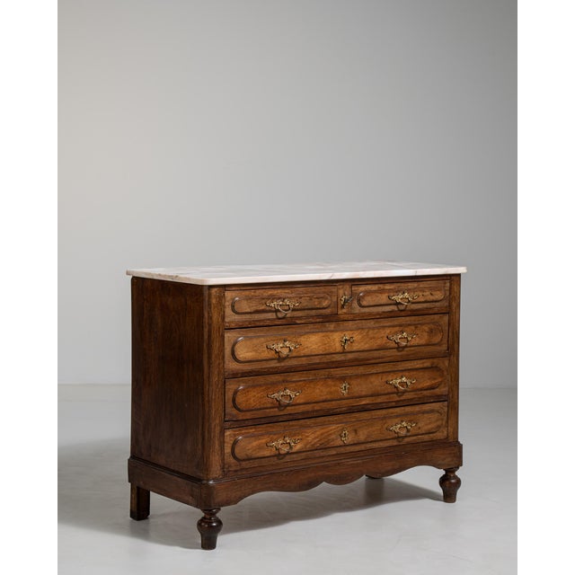 French Oak Marble-Top Chest of Drawers, Antique, France, 19th Century For Sale - Image 11 of 17