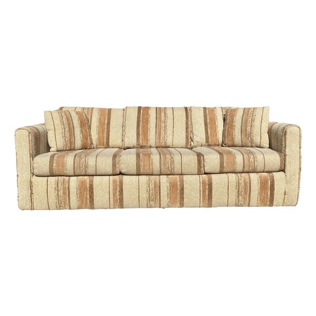 1980s Modernist Herculon Stripped Jack Lenor Larsen Milo Baughman Style for Ayer’s Furniture Tuxedo Sofa For Sale