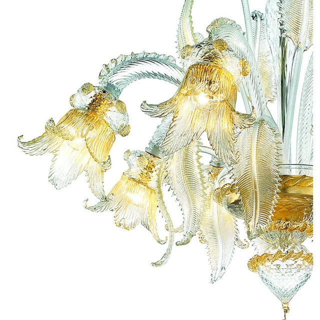 Ornate Clear and Gold-Leaf Murano Glass Floral Chandelier by Simoeng For Sale - Image 4 of 5