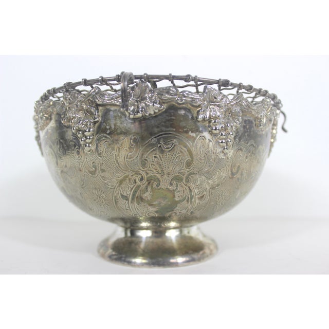 Embossed Silver Plate Pedestal Rose Bowl Double Wire Frog Vintage Two Piece Pansy Holder Vase for Flower Arranging, Bouquet, Ikebana, Patina For Sale - Image 12 of 12