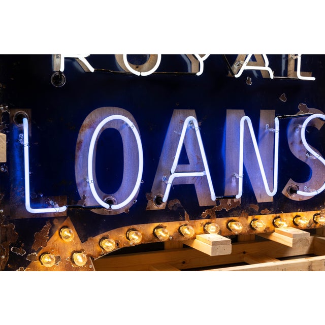 Mid 20th Century Vintage Royal Loans Single Sided Porcelain Neon Sign For Sale - Image 5 of 8