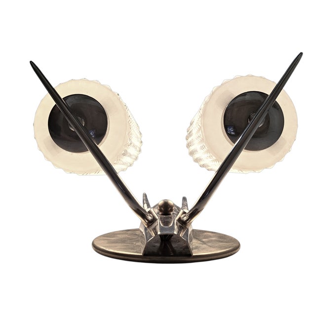 Vintage Enameled Glass, Brass and Nickel Two Light Wall Sconce For Sale - Image 9 of 11