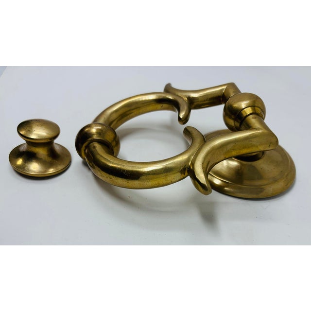 Metal Georgian Style Solid Polished Brass Door Knocker 1940s For Sale - Image 7 of 11