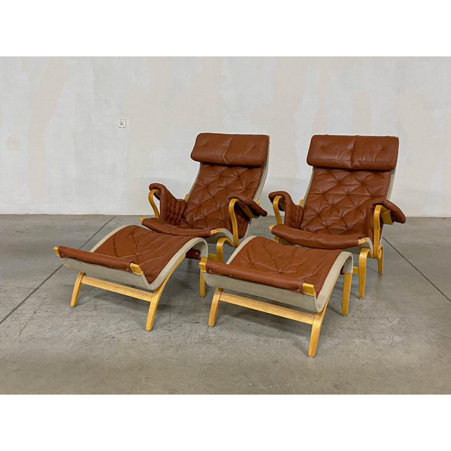 Brown Pernilla 69 Lounge Chair with Ottoman by Bruno Mathsson for Dux, 1990s, Set of 4 For Sale - Image 8 of 18