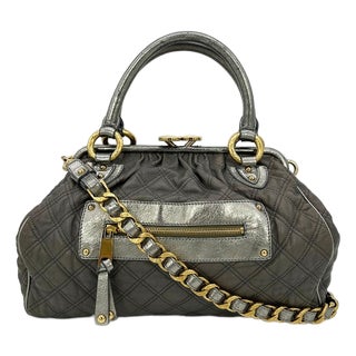 Mid 20th Century Marc Jacobs Gray Quilted Leather Gold Stam Bag For Sale
