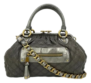 Mid 20th Century Marc Jacobs Gray Quilted Leather Gold Stam Bag