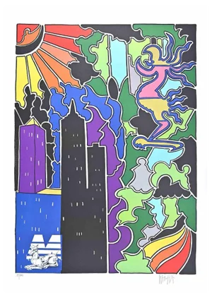 Antonio Cremonese, Abstract Urban Landscape, Lithograph, 1980s