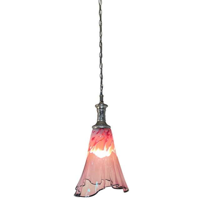 Early 21st Century Large Fazzoletto Art Glass Raspberry Pink White Oval Pattern Pendant Light Signed For Sale - Image 5 of 18