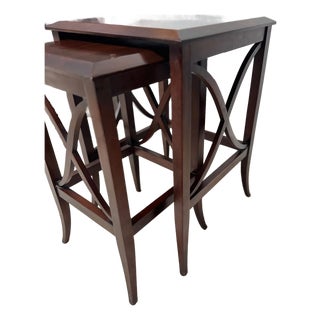 Pair of Mahogany Nesting Tables With Curved X-Form Base, Transitional Style For Sale