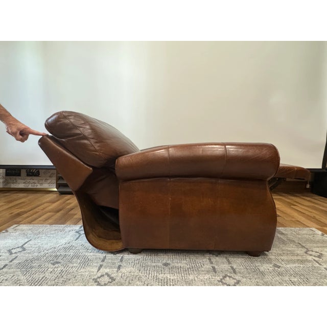 Vintage Traditional Chocolate Brown Leather Club Chair Recliner With Brass Nailhead Trim For Sale - Image 9 of 16