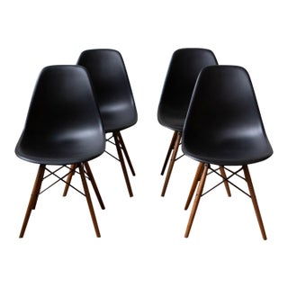 Eames Black Plastic Moulded Contemporary Dining Chairs - Set of 4 For Sale