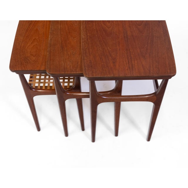 Mid-Century Danish Teak & Cane Nest Tables from H M Møbler, 1950s, Set of 3 For Sale - Image 6 of 16