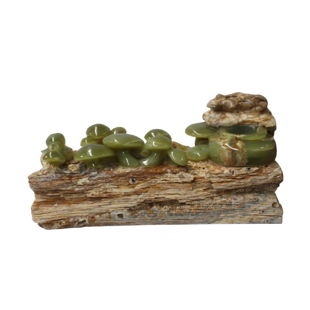 Natural Stone Carved Snail Mushroom on Wood Fengshui Display Figure For Sale In San Francisco - Image 6 of 6