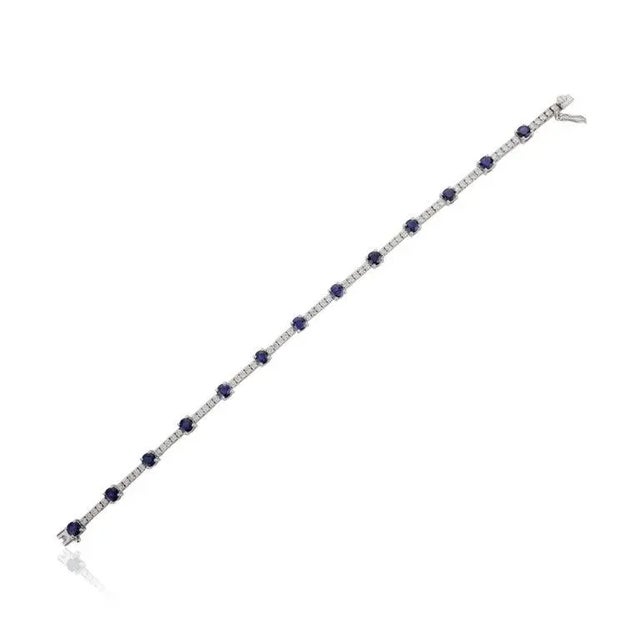 Metal Classic 3.57ct Natural Sapphire Diamond Tennis Bracelet in 18k Solid Gold For Sale - Image 7 of 13