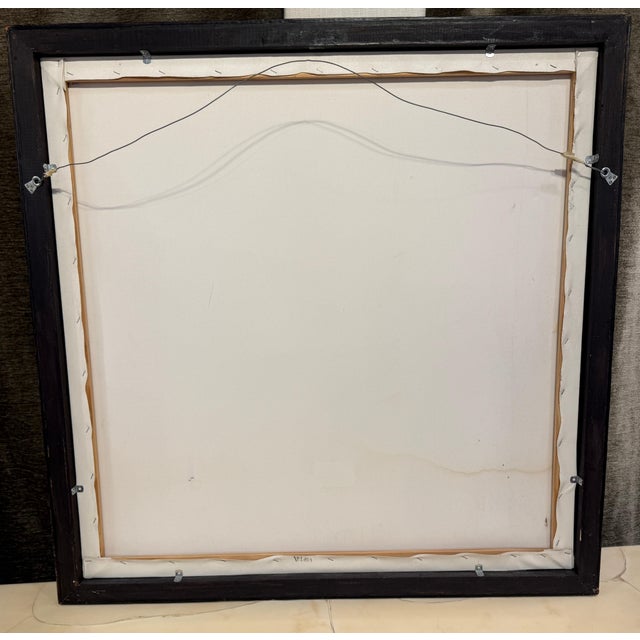 Carlos León Cruz “Untitled” Abstract Oil on Canvas, Custom Leather Frame For Sale - Image 9 of 12