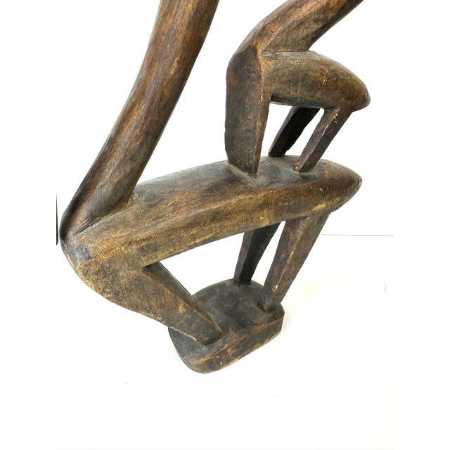 Brown 1980s Vintage West African Art Wood Hand Carved Sculpture For Sale - Image 8 of 12