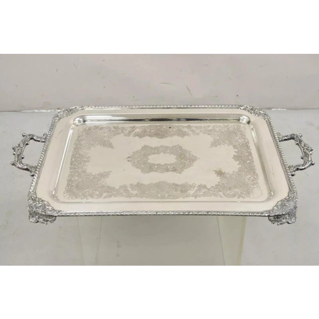 Mid 20th Century Vintage English Victorian Silver on Copper Silver Plated Serving Platter Tray For Sale - Image 12 of 12