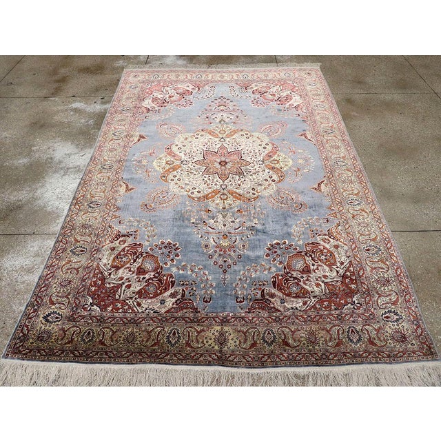 1950s Galerie Shabab Collection Mid-20th Century Turkish Silk Herekeh Rug For Sale - Image 5 of 10
