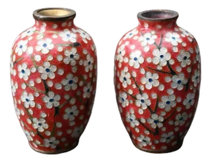 Meiji Era Vases with Cloisonné Enamel, Japan, Late 19th Century, Set of 2
