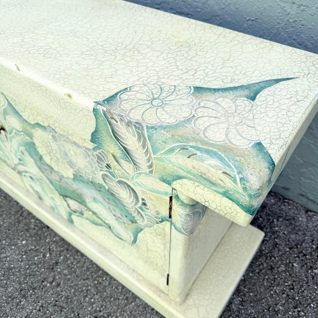 Vintage Hand Painted Crackle Finished Cream Teal and Pink Credenza For Sale - Image 10 of 12