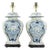 Pair of Vintage Hand Painted Blue and Cream Ceramic Ginger Jar Table Lamps With Deer and Floral Folk Art Design For Sale