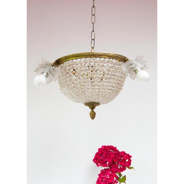 French Corbeille Chandelier in Bronze and Glass, 1890s For Sale - Image 4 of 14