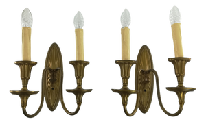 English Brass Double Arm Wall Lamps, Set of 2