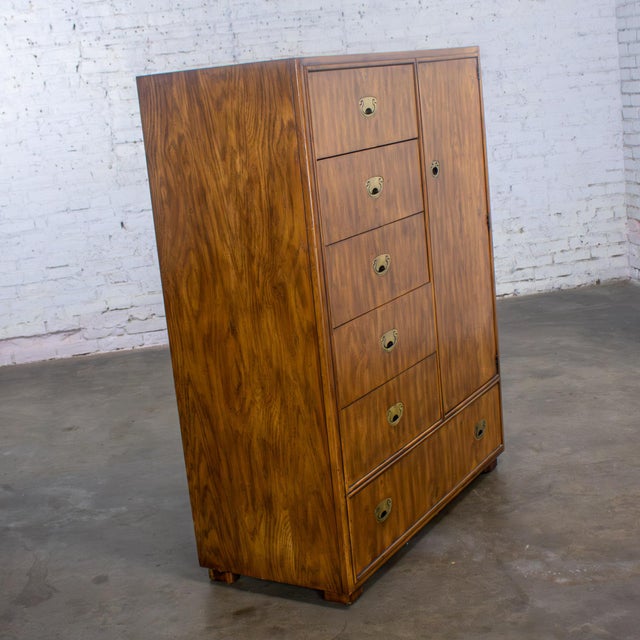 Brown Late 20th Century Campaign Style Gentleman’s Chest of Drawers or Armoire Drexel Heritage Passage Collection For Sale - Image 8 of 18
