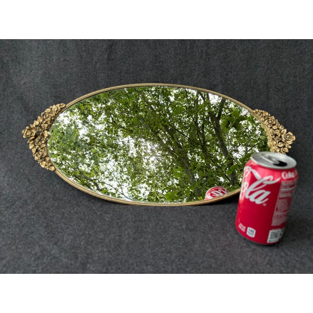 Vintage Floral Oval Mirrored Vanity Tray For Sale - Image 11 of 14