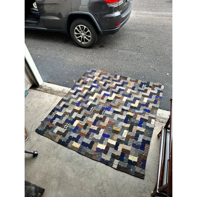 Blue and Brown Crazy Quilt For Sale - Image 4 of 4