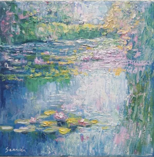 Sean Wu Original Oil Landscape of Lily Pond