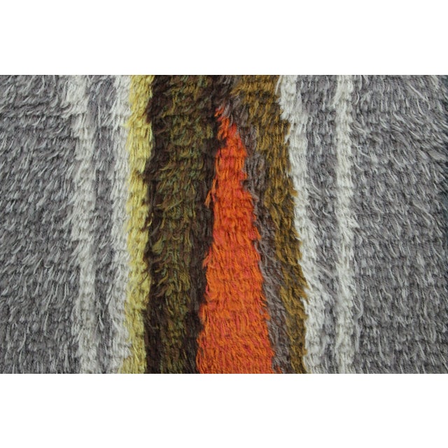 Mid-Century Modern Vintage Swedish Rya Rug With Gray and Orange Vertical Geometry - Rug & Kilim For Sale - Image 3 of 8