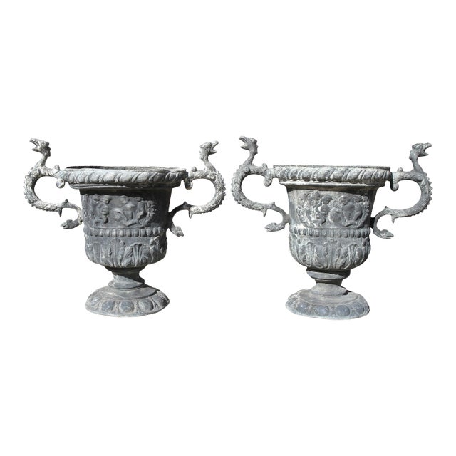 Georgian Lead Two Handled Urns - a Pair For Sale