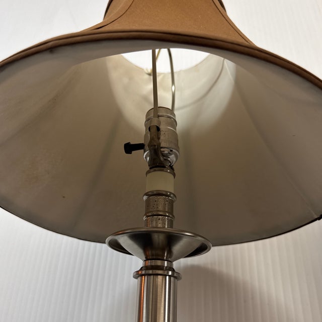 Early 21st Century Polished Nickel Corinthian Style Column Table Lamps, Pair For Sale - Image 5 of 11