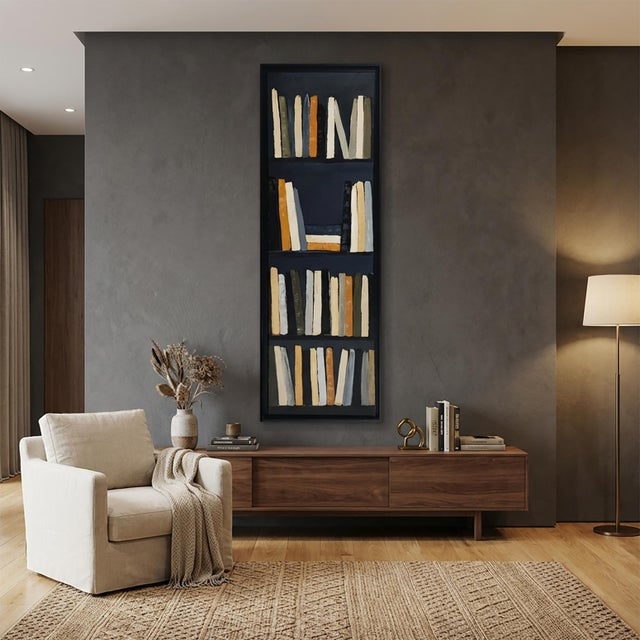Chronique De L'esprit, Abstract Bookshelf Painting in Neutral Tones, Framed in Black, Contemporary, Framed by Sophie Dumont For Sale - Image 10 of 10