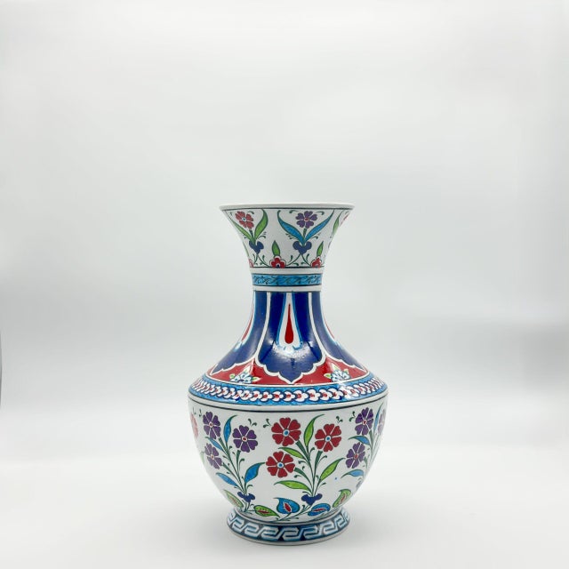 Blue Handmade Ceramic Classic Vase (30cm) – Cobalt Blue Shoulder & Spring Blossoms – Timeless Floral Decor For Sale - Image 8 of 9