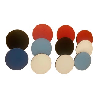 Set of 11 Formica and Teak Mid-Century Coasters For Sale