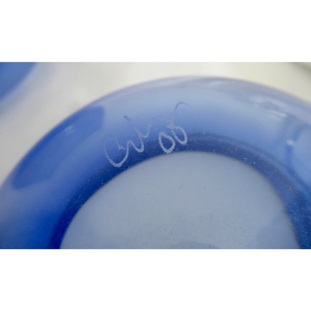 Chihuly Large Standing Hand-Blown Glass "Macchia,"Basket Set Vessel, in Cobalt Blue, 7-Piece Ensemble Set For Sale - Image 17 of 18